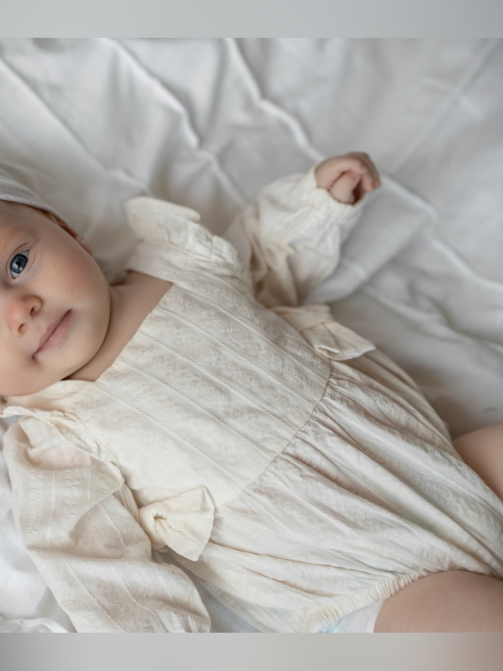 Cream Ruffle-Sleeve Baby One-Piece - Picture 2 of 2